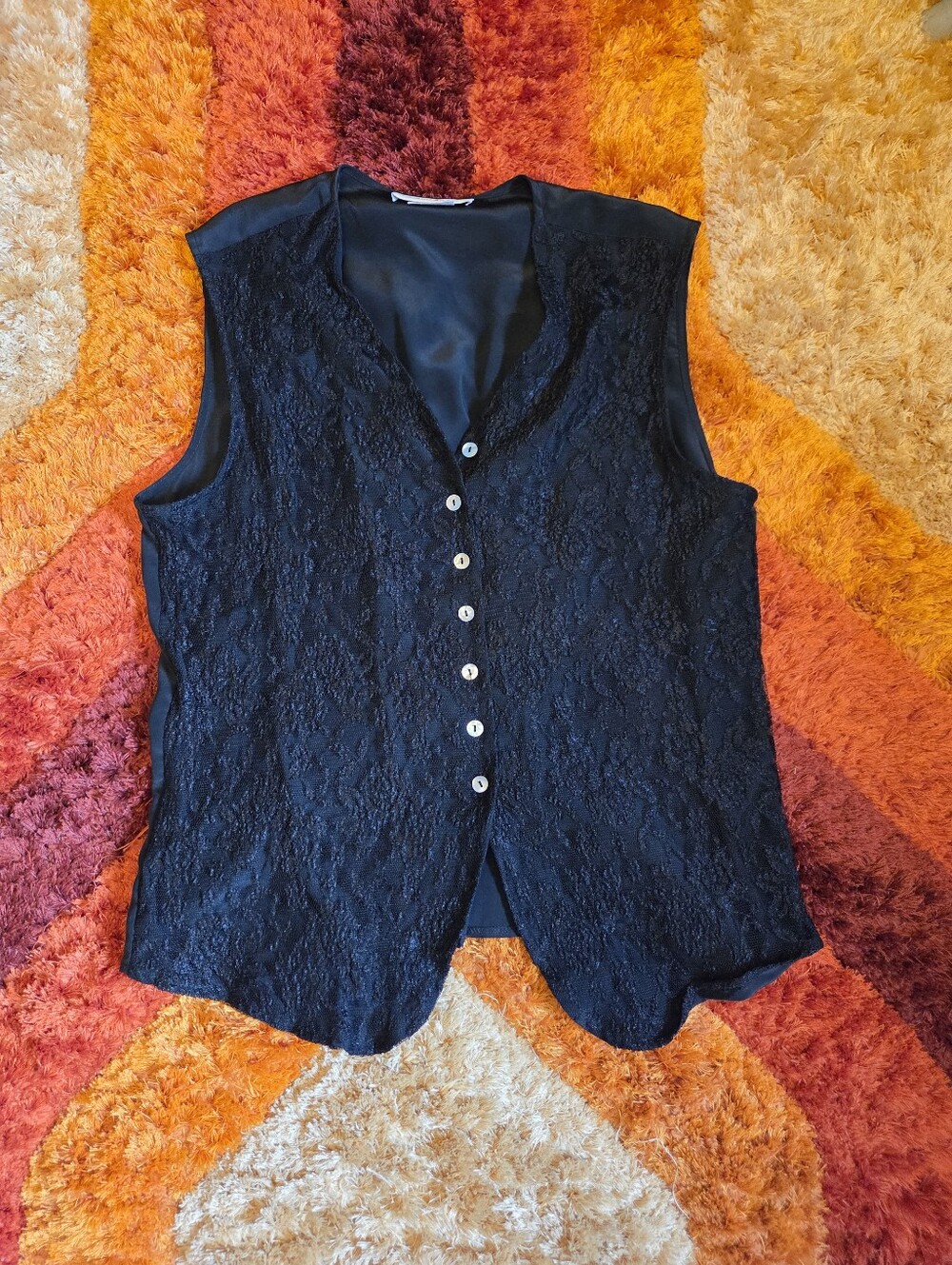 Vintage Women's Black Lace Button-Front Vest